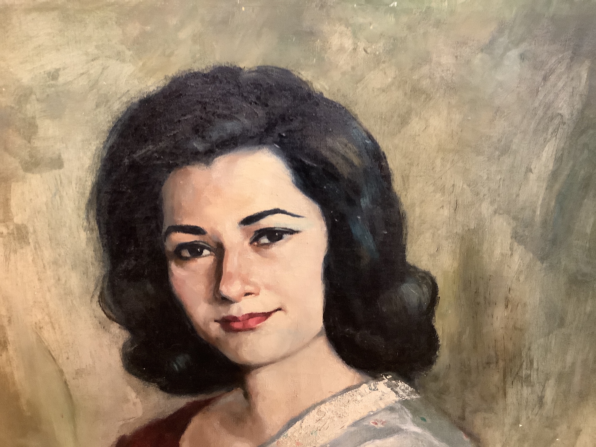 A 1960's oil on canvas portrait of a lady, 101 x 75cm.